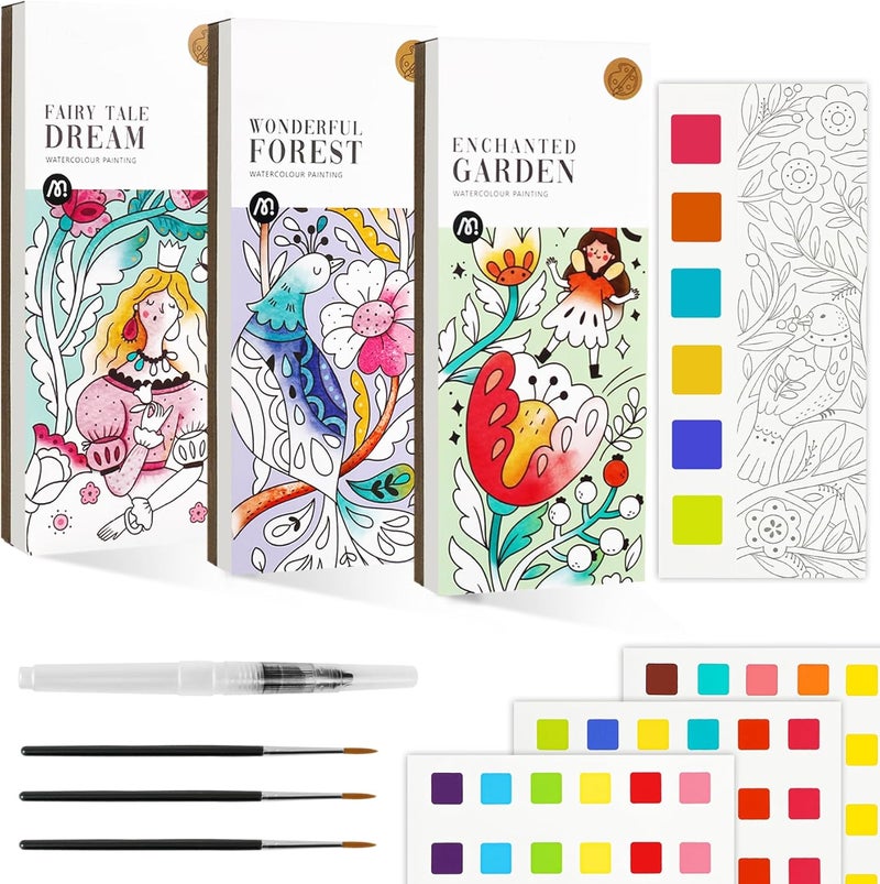 JCREN Watercolor Painting Books, Pocket Watercolor Painting Coloring Kit, Paint with Water Bookmarks Travel Activity Party Favors for Kids Toddlers Gifts for Boys and Girls, 3 Pack - Image 1